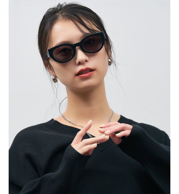  「SUNCUTGlasses/UV100%CUT オーバル型 サングラス [度無し専用] キャッツアイ 太縁 紫外線対策 UVカット」|サングラス|ブラック