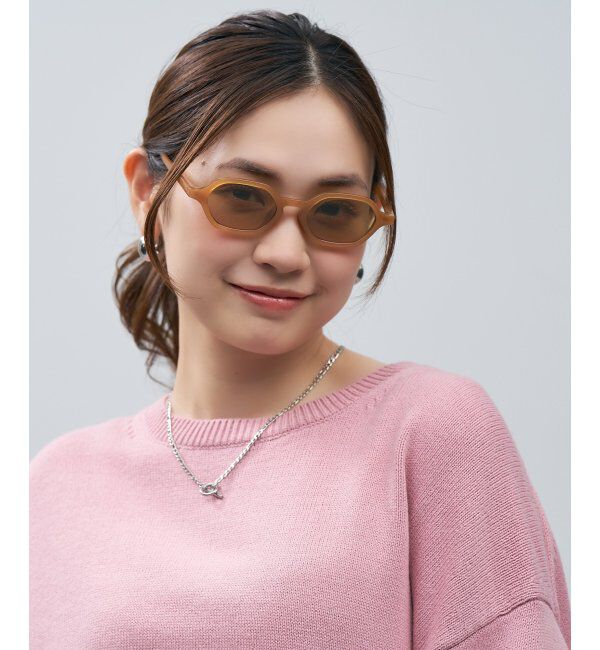  「SUNCUTGlasses/UV100%CUT ウェリントン型 サングラス [度無し専用] 横長 多角形 紫外線対策 UVカット」|サングラス|ブラウン