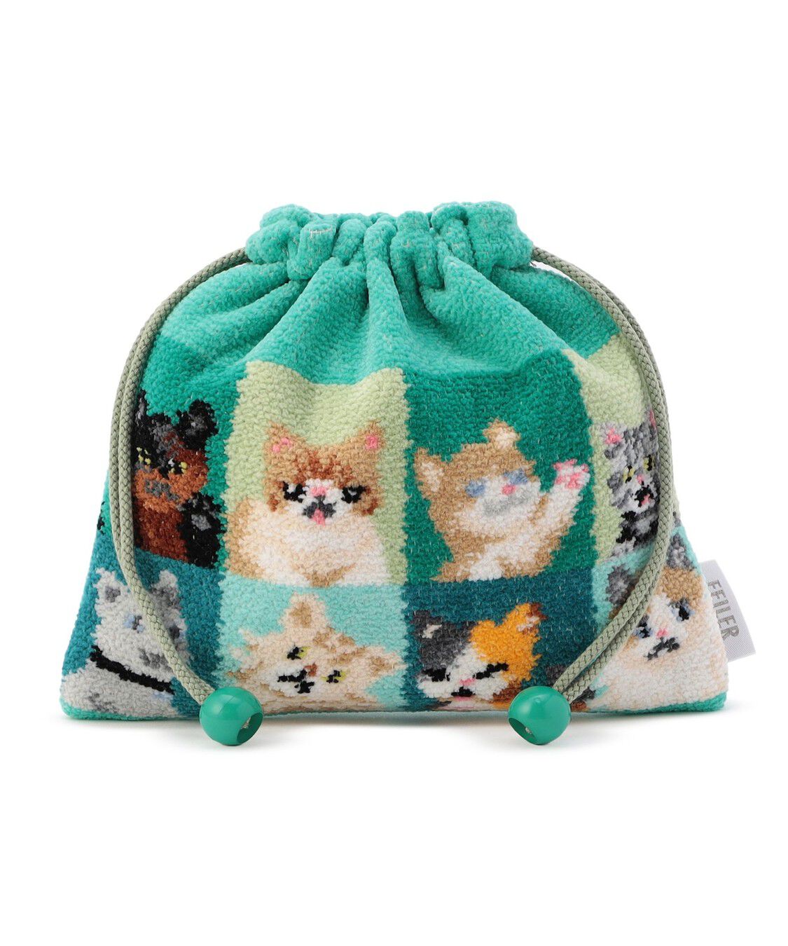 FEILER「ルック！マイキャット　巾着　MCT-257083」|ポーチ|ミディアムグリーン