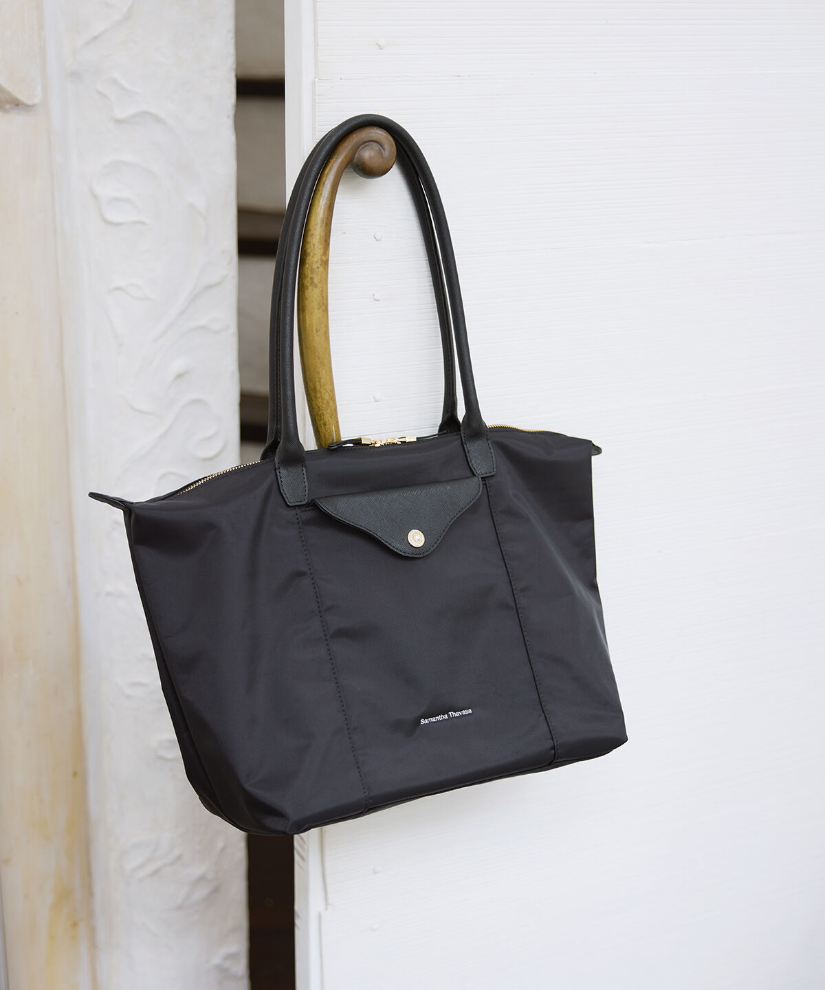 Samantha Thavasa「ナイロン&times;スプリットレザー カジュアルトートバッグ」|トートバッグ|ブラック