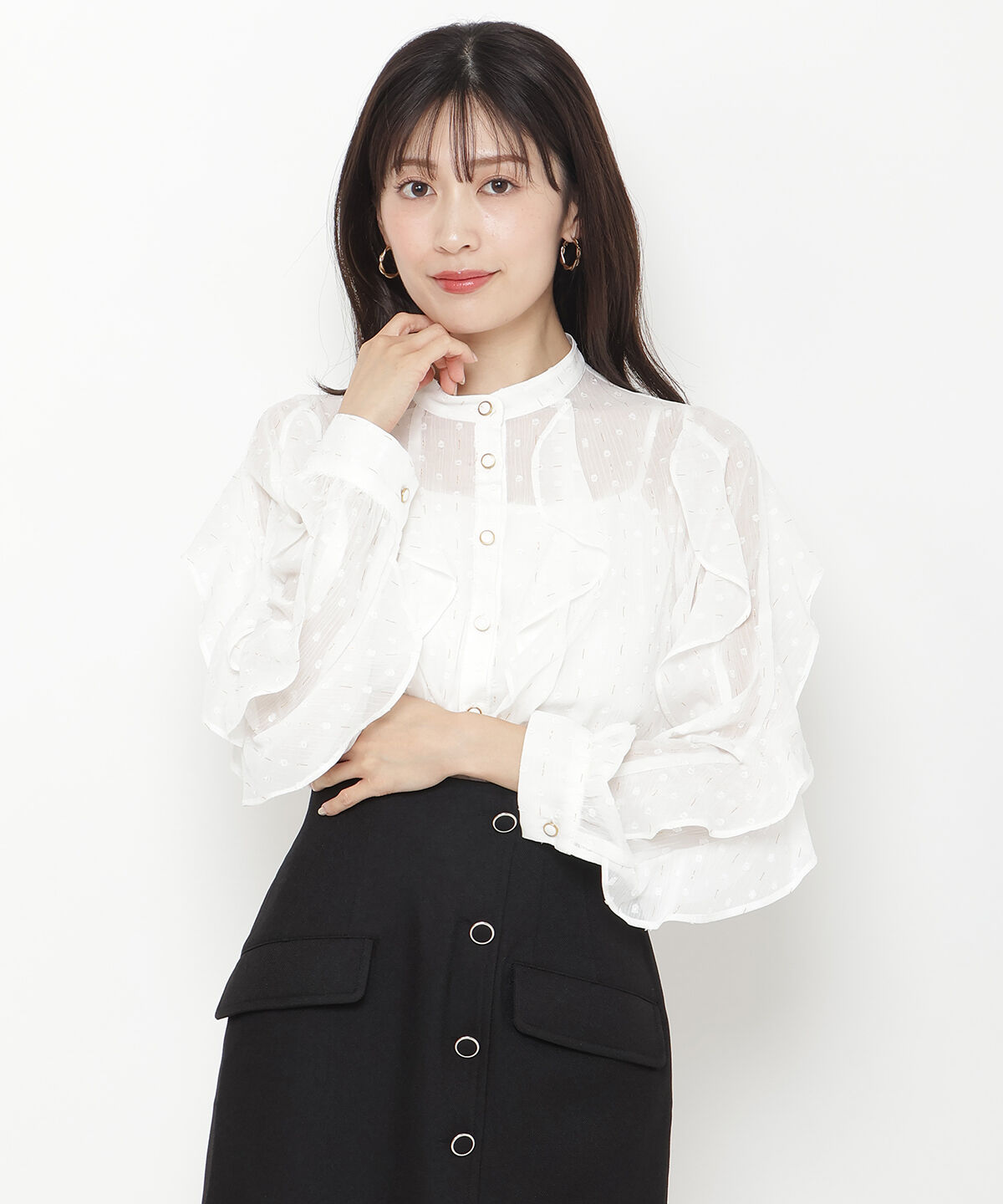 アンドクチュール「ラメドットジャガードボウタイブラウス」|シャツ・ブラウス|