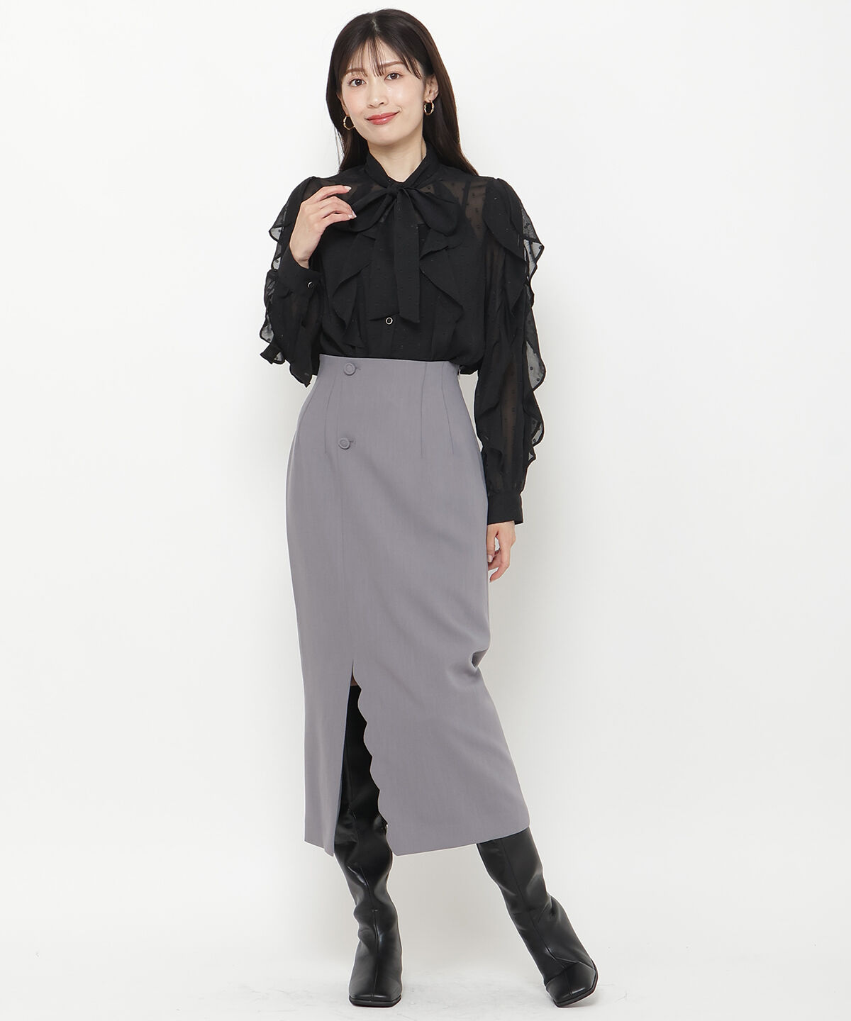 アンドクチュール「ラメドットジャガードボウタイブラウス」|シャツ・ブラウス|