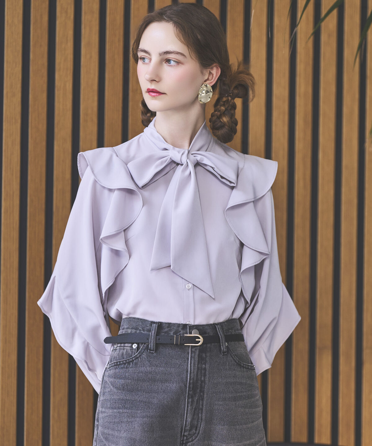 アンドクチュール「ラッフルスリーブボウタイブラウス」|シャツ・ブラウス|ライトグレー