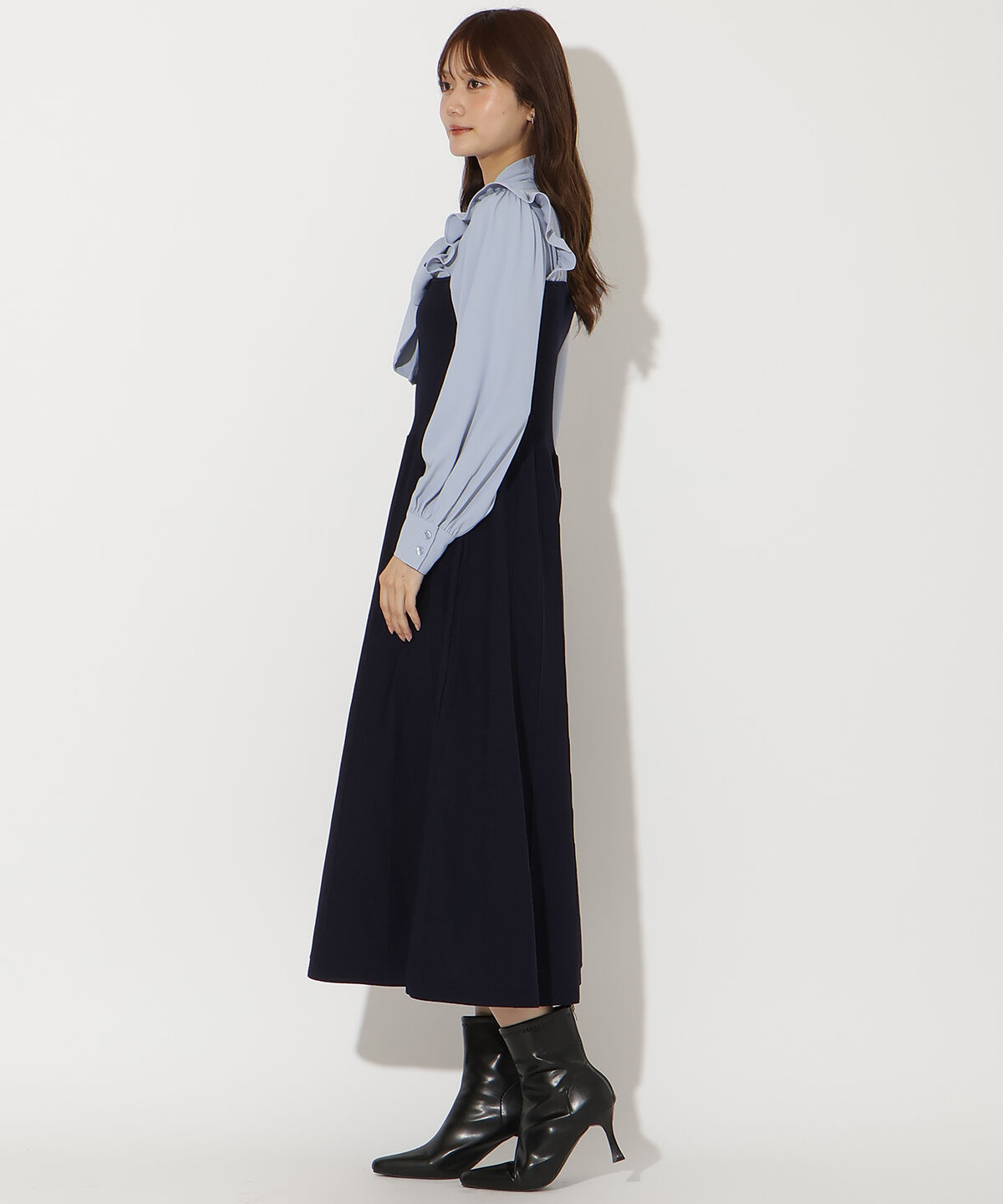 アンドクチュール「フリルショルダーボウタイドッキングワンピース」|ワンピース|