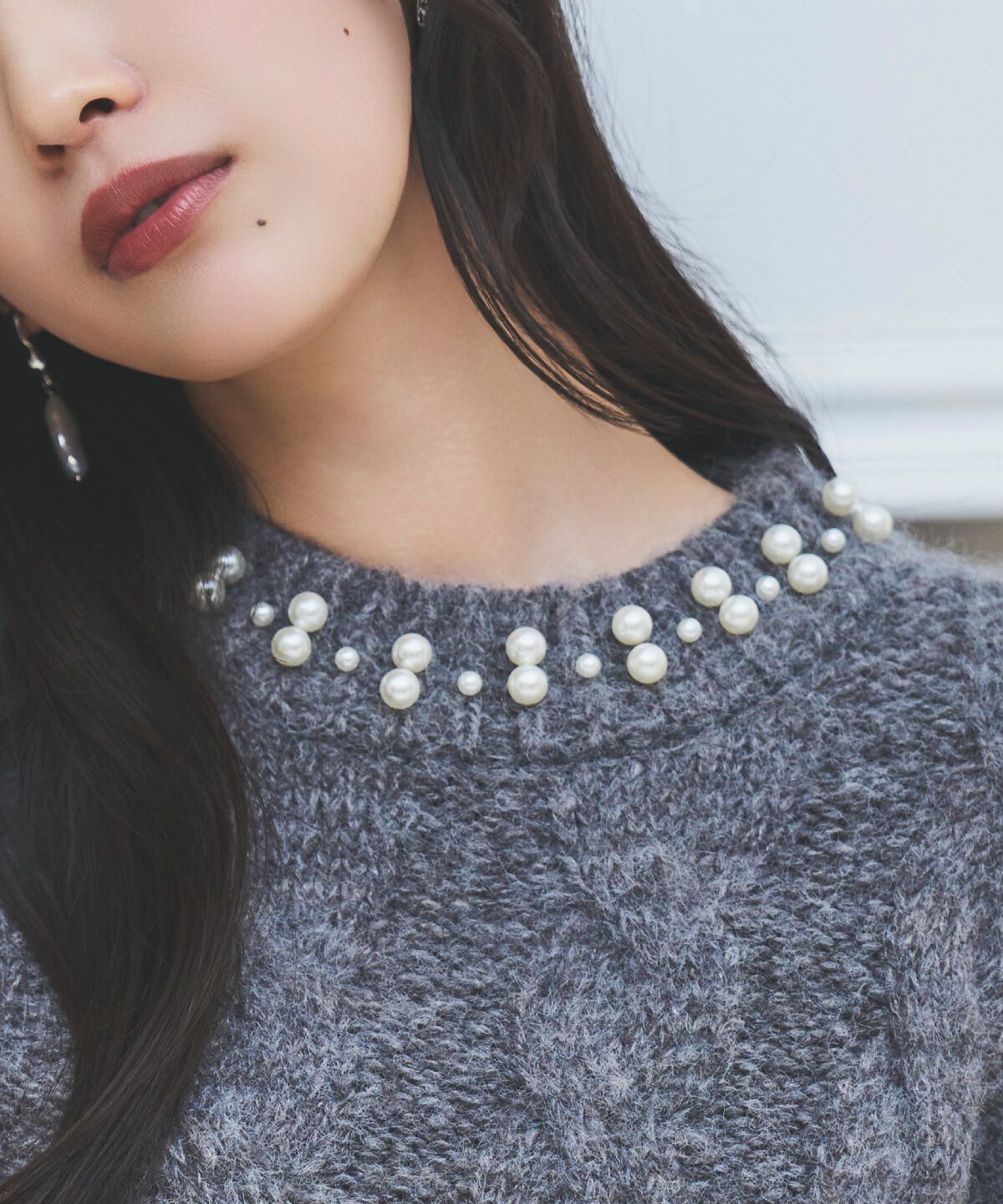 アンドクチュール「パール襟ケーブルニットプルオーバー」|ニット・セーター|