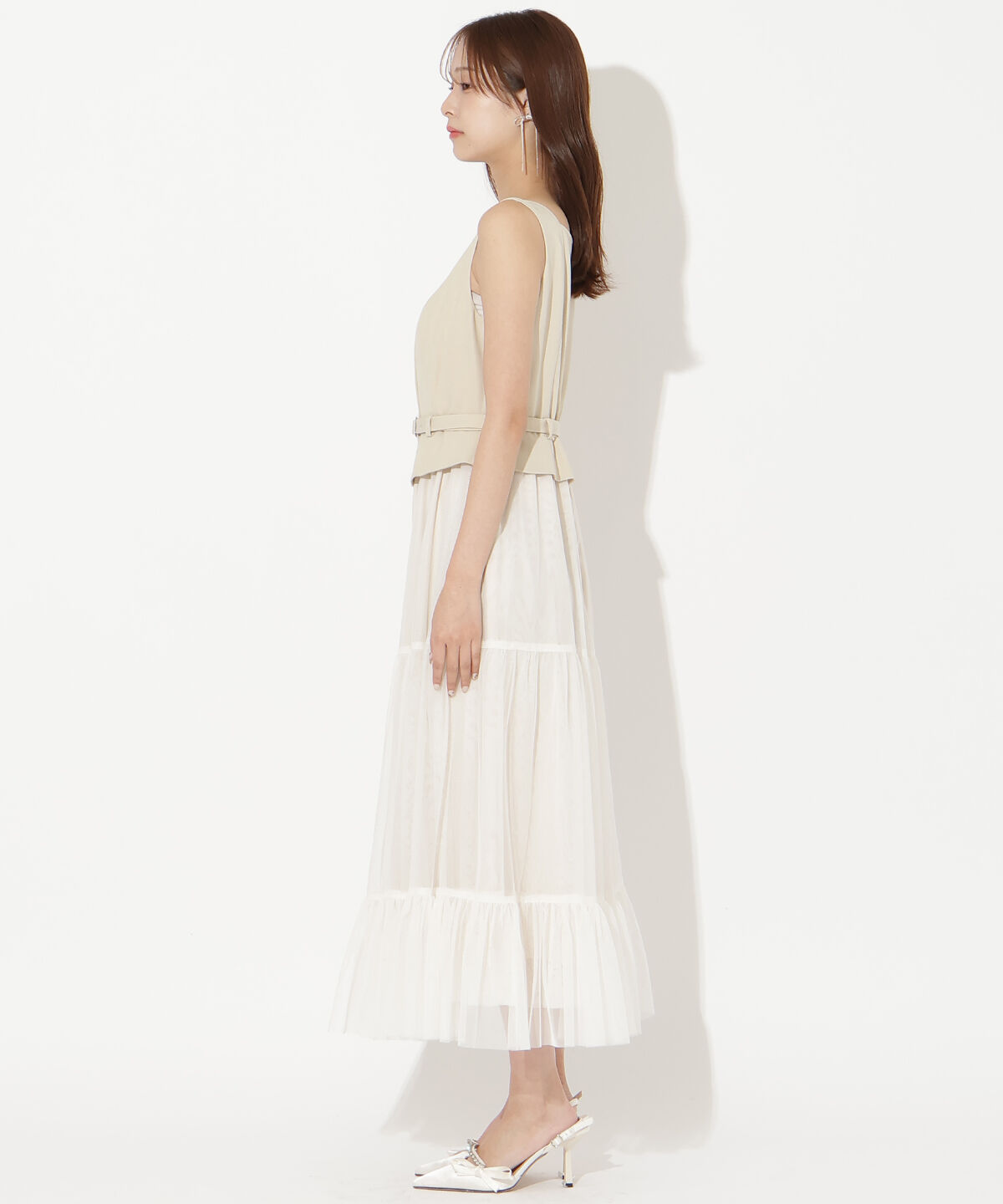 アンドクチュール「異素材ドッキングチュールワンピース」|ワンピース|