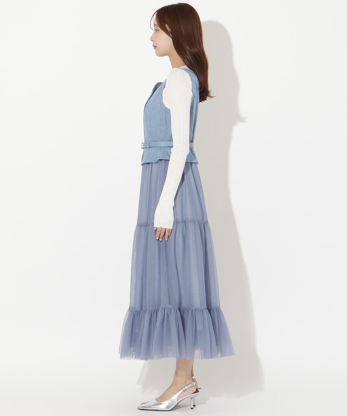 アンドクチュール「異素材ドッキングチュールワンピース」|ワンピース|