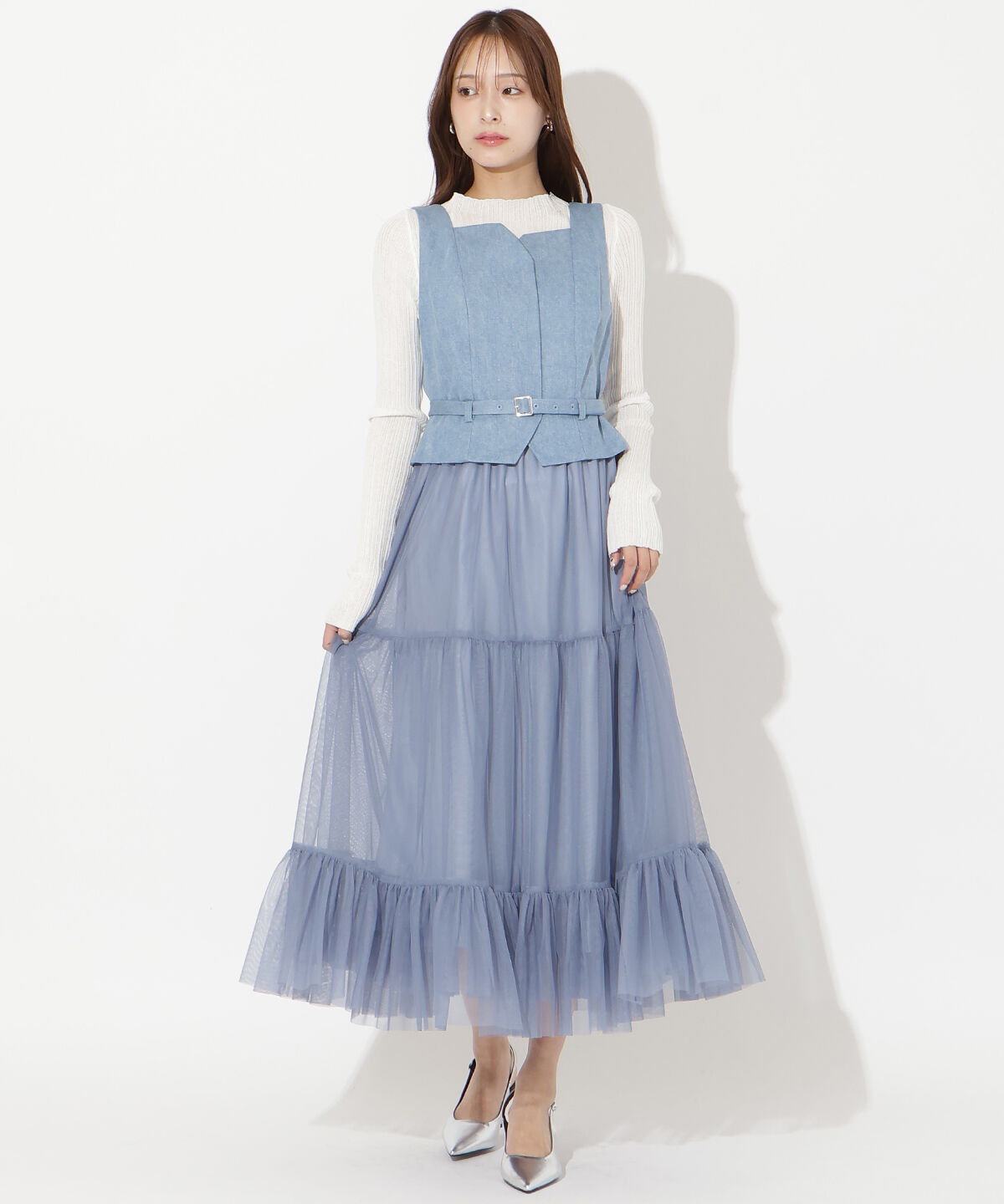 アンドクチュール「異素材ドッキングチュールワンピース」|ワンピース|