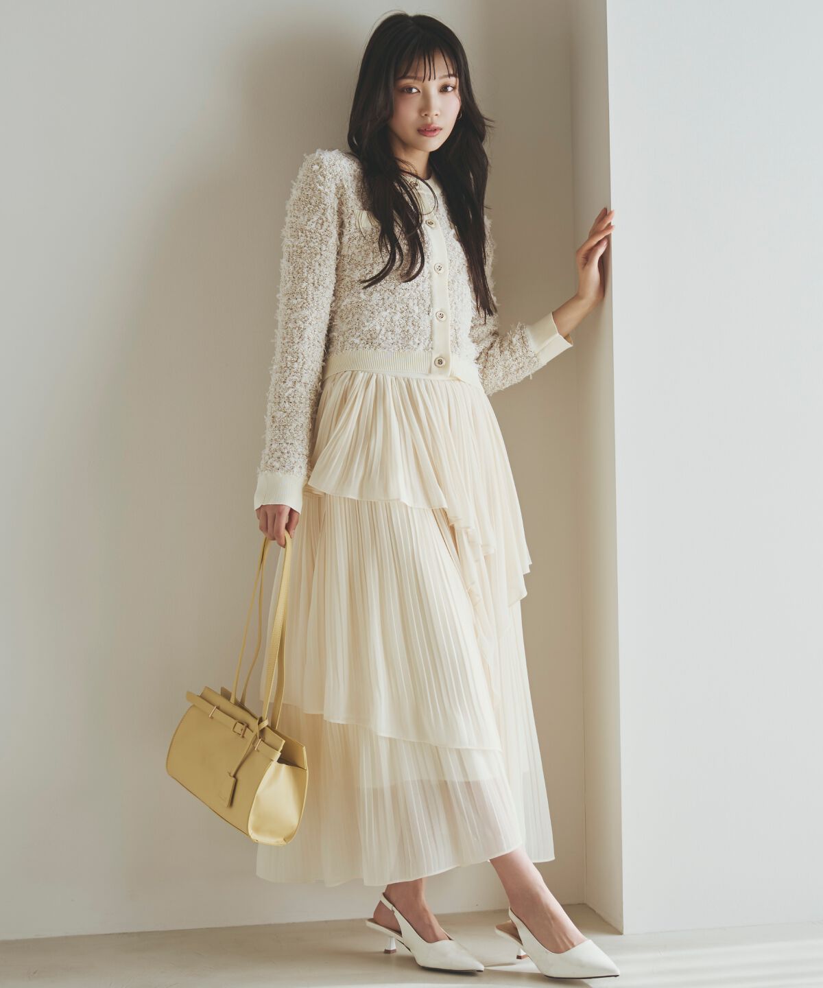 アンドクチュール「ティアードプリーツスカート」|フレア|