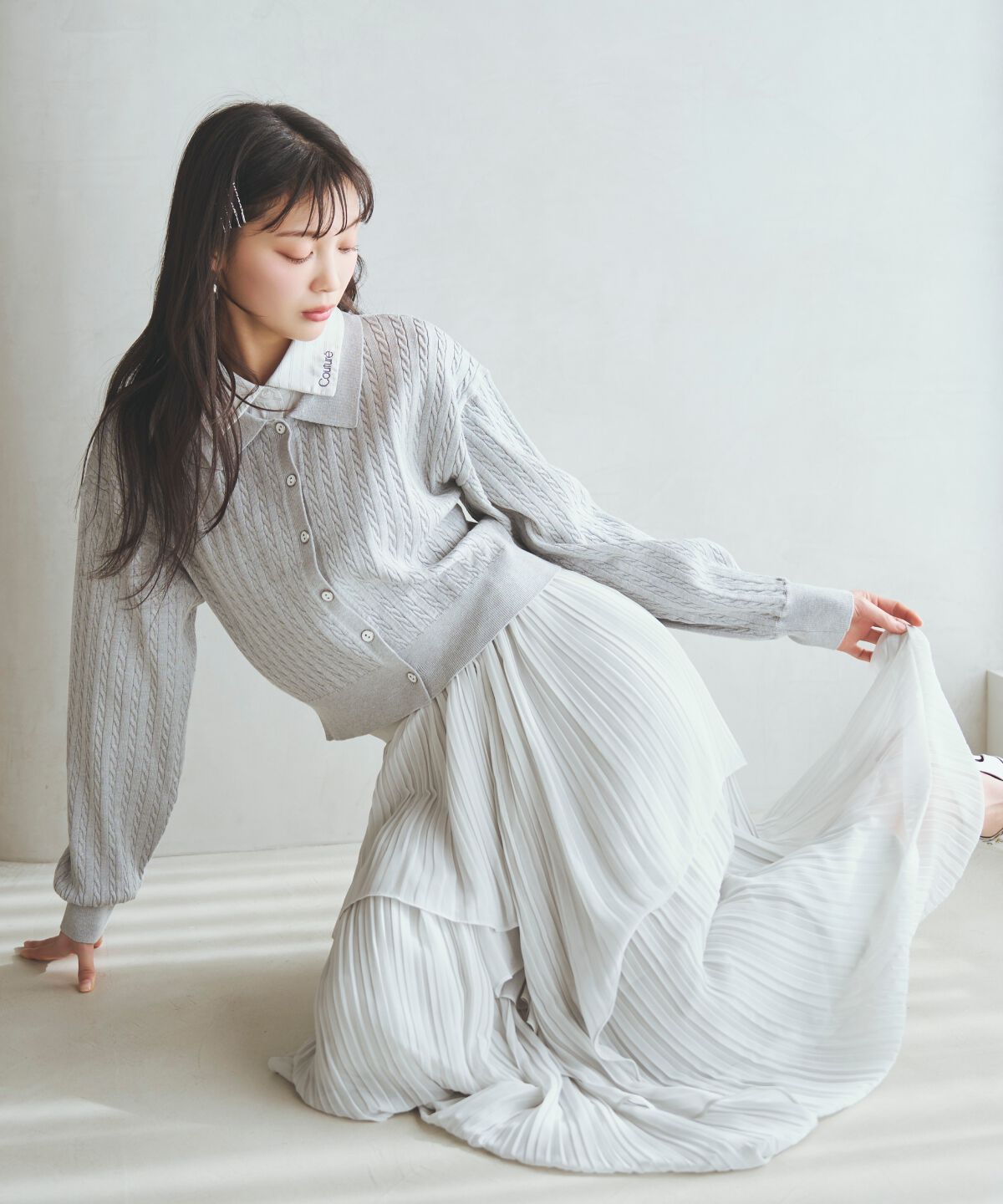 アンドクチュール「ティアードプリーツスカート」|フレア|