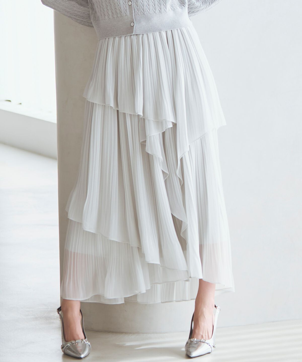 アンドクチュール「ティアードプリーツスカート」|フレア|
