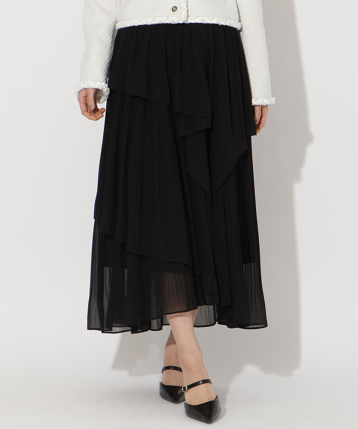 アンドクチュール「ティアードプリーツスカート」|フレア|