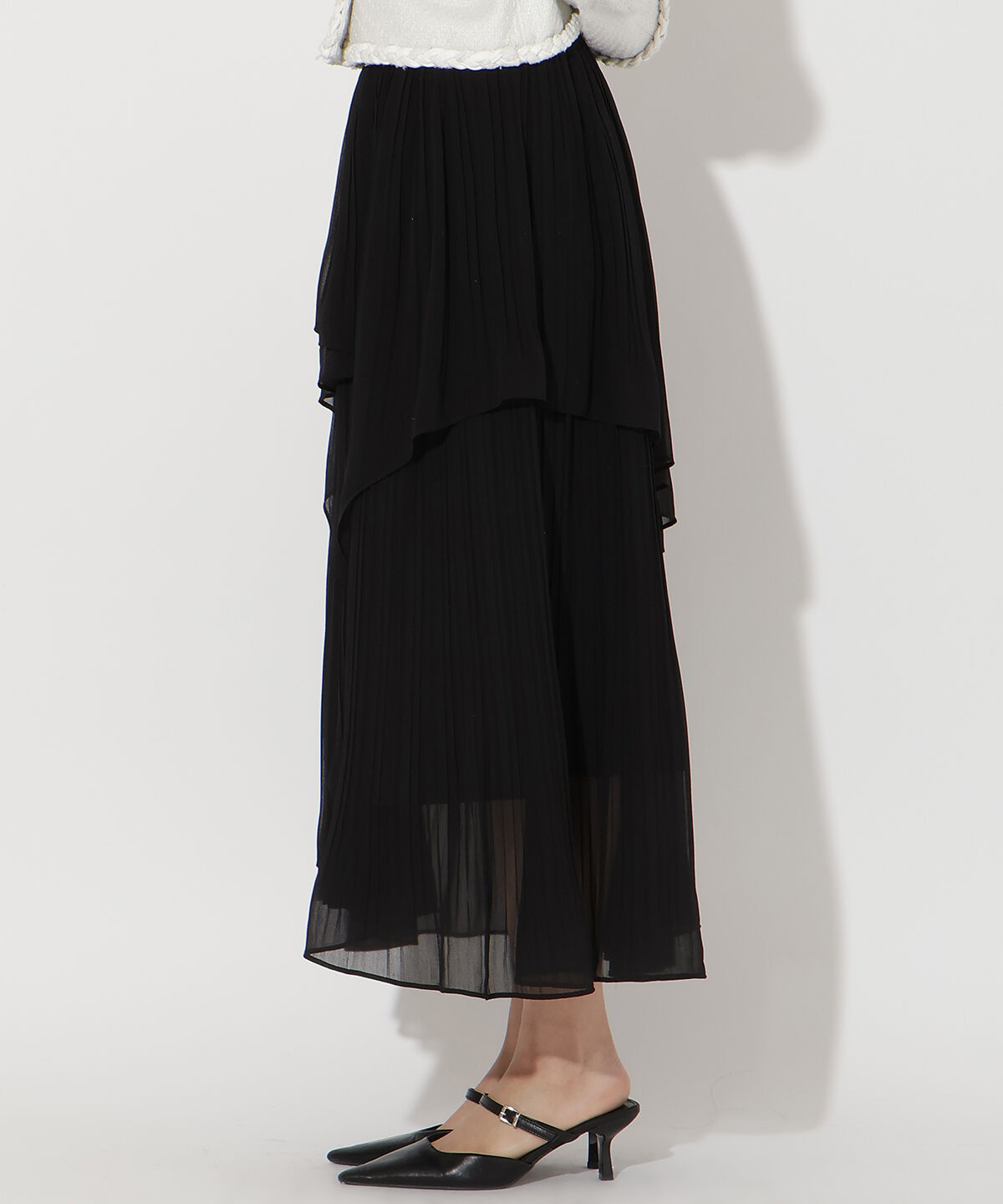 アンドクチュール「ティアードプリーツスカート」|フレア|