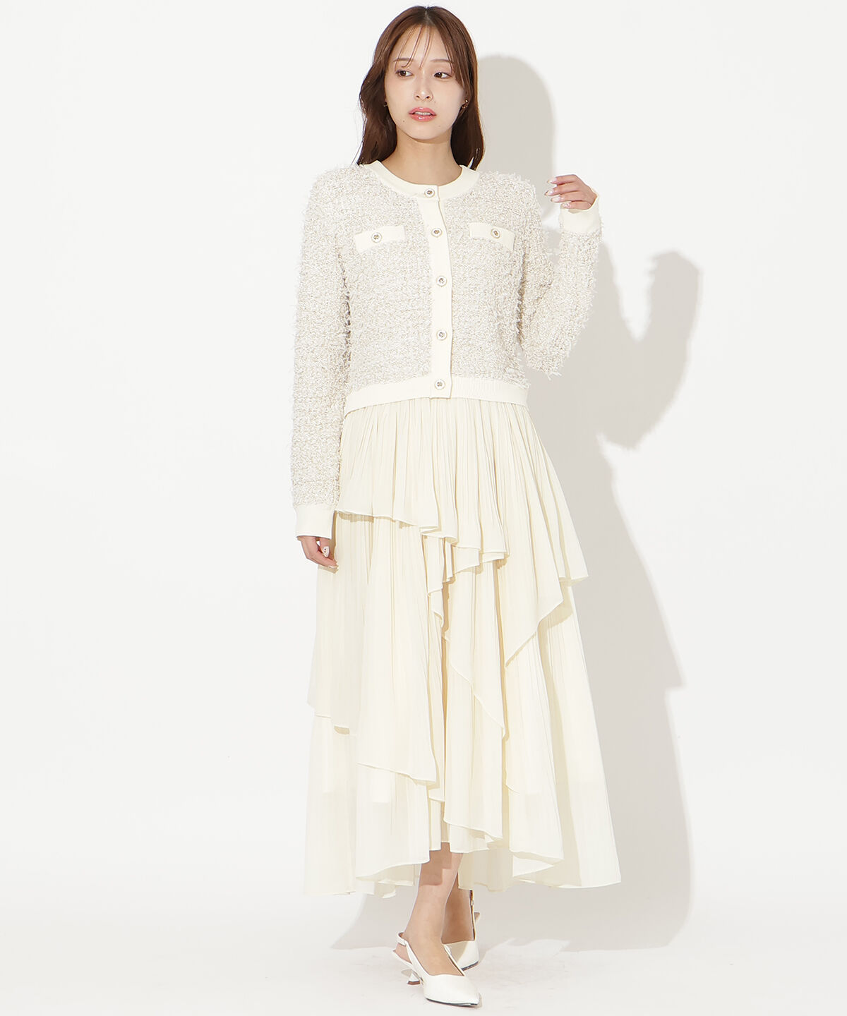 アンドクチュール「ラメ入りツイード調ニットカーディガン」|カーディガン|