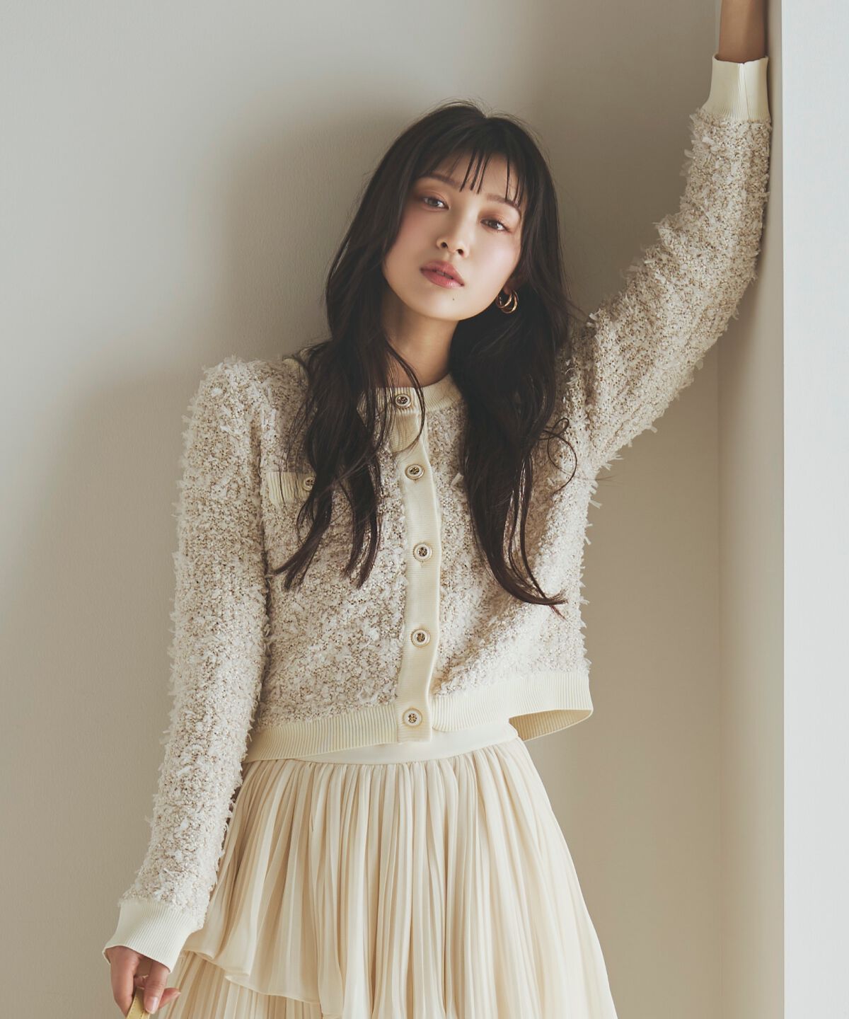 アンドクチュール「ラメ入りツイード調ニットカーディガン」|カーディガン|