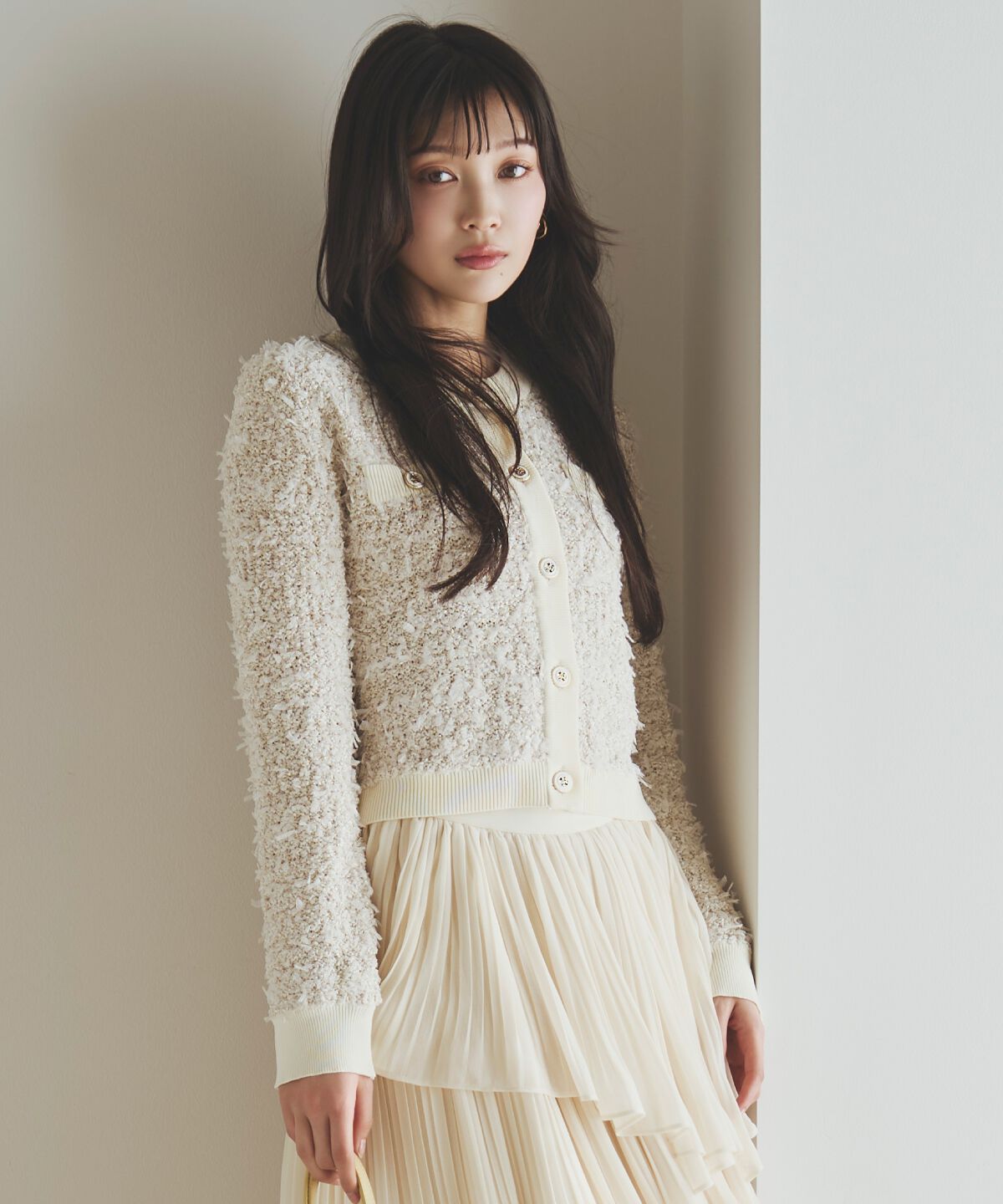 アンドクチュール「ラメ入りツイード調ニットカーディガン」|カーディガン|