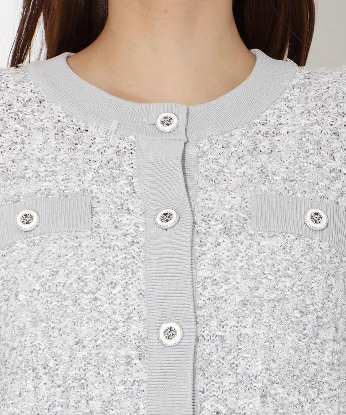 アンドクチュール「ラメ入りツイード調ニットカーディガン」|カーディガン|