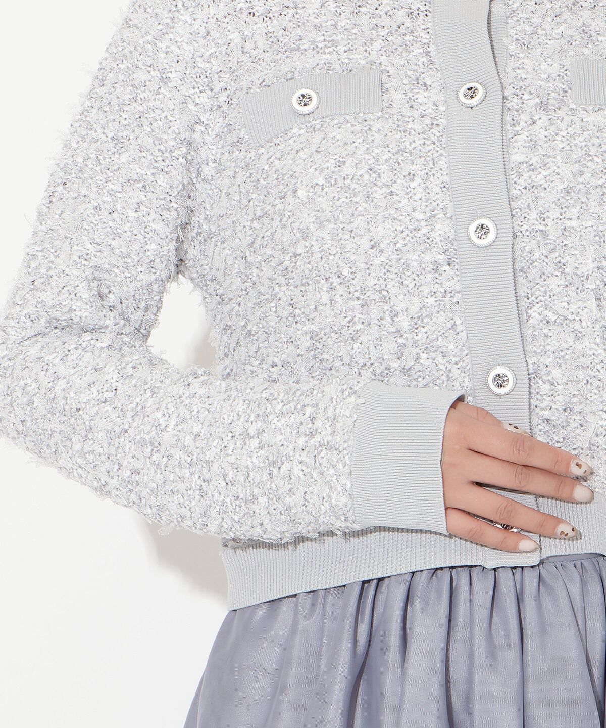 アンドクチュール「ラメ入りツイード調ニットカーディガン」|カーディガン|