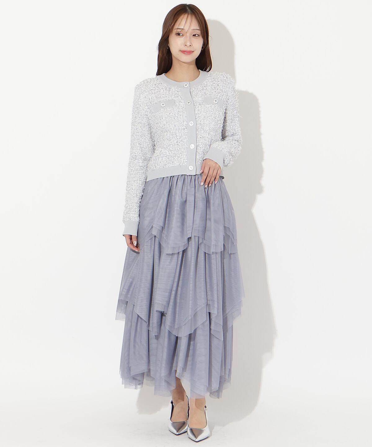 アンドクチュール「ラメ入りツイード調ニットカーディガン」|カーディガン|