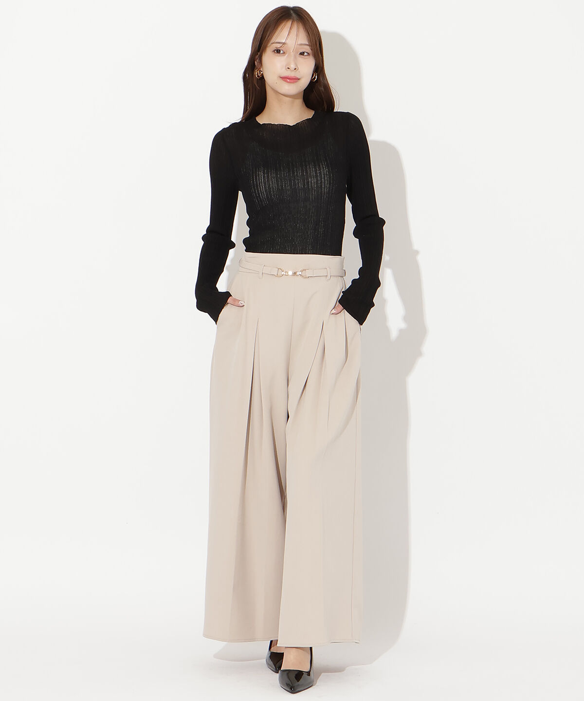 アンドクチュール「シアーランダムリブニットプルオーバー」|ニット・セーター|