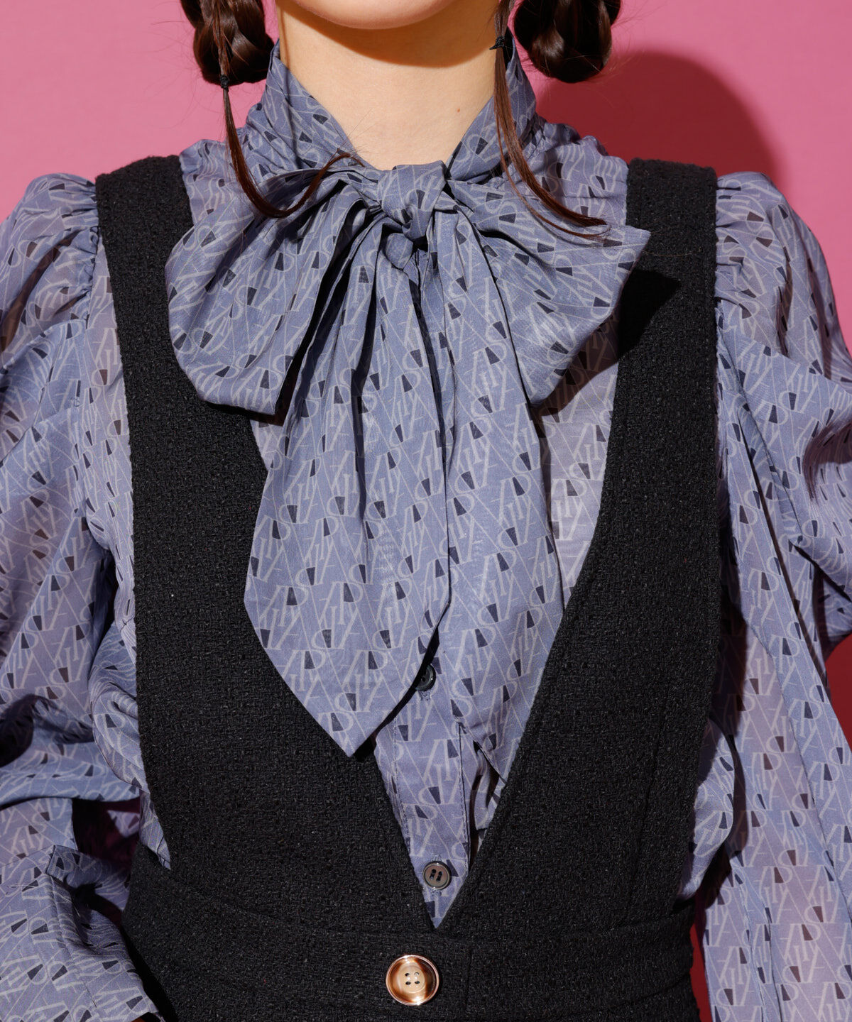 REDYAZEL「モノグラムプリントボウタイブラウス」|シャツ・ブラウス|