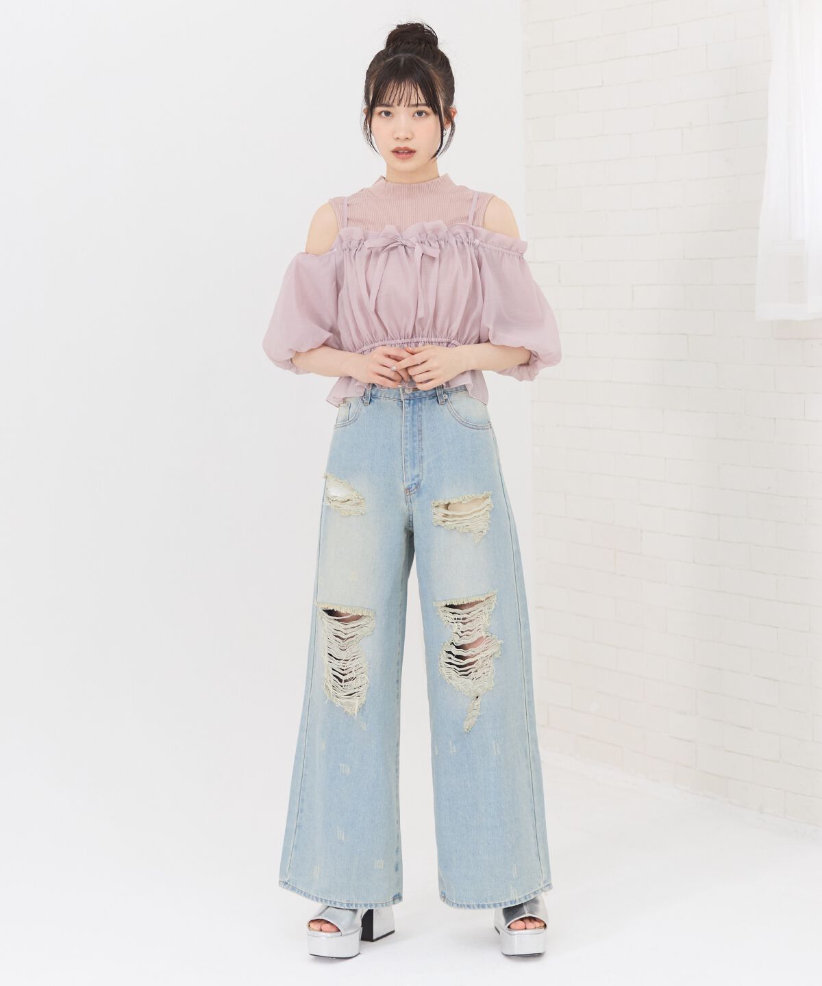 REDYAZEL「オフショルブラウス&times;ノースリーブニット」|シャツ・ブラウス|