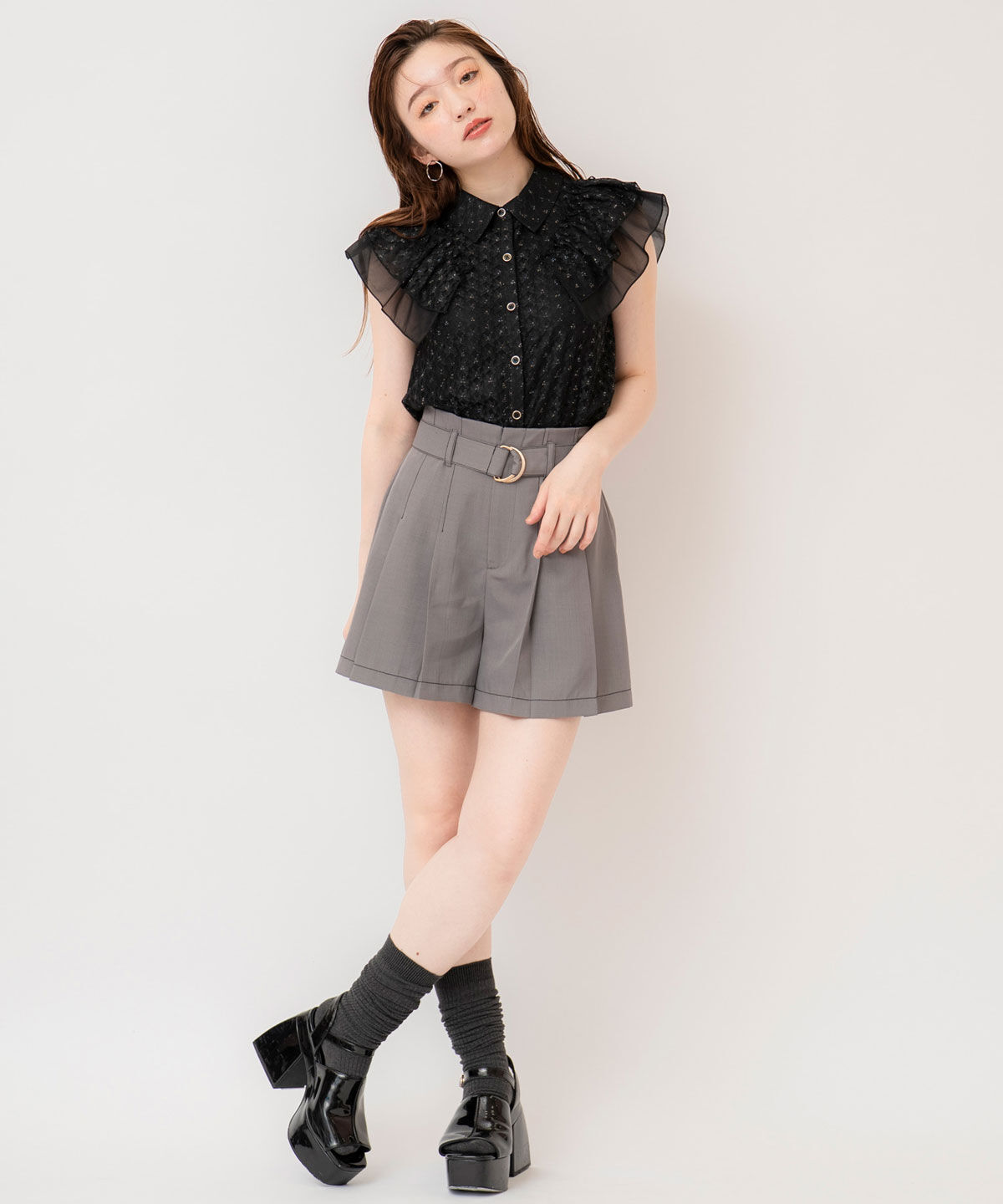 REDYAZEL「ラメレースフリルスリーブブラウス」|シャツ・ブラウス|