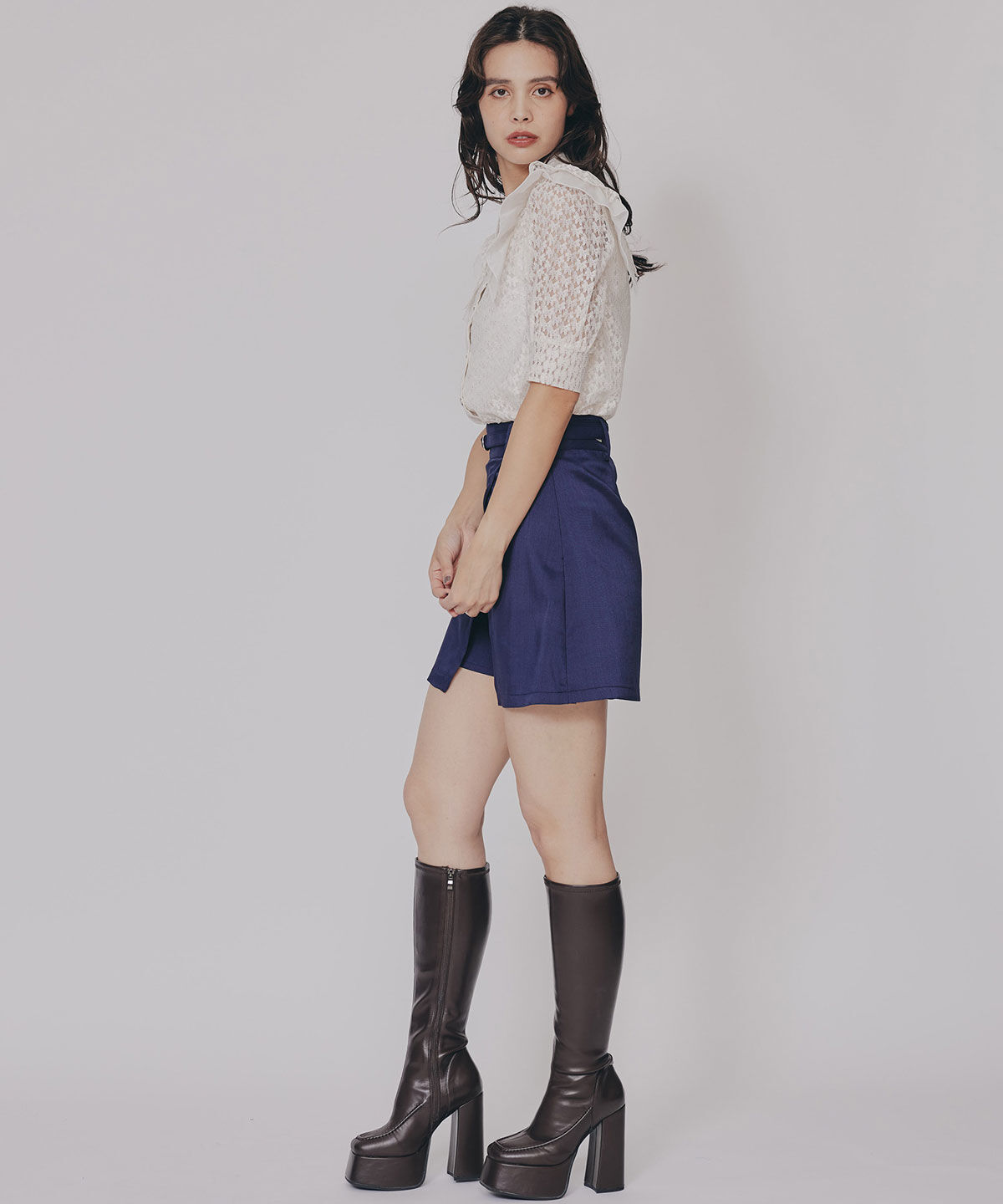 REDYAZEL「ラメレースフリルハーフスリーブブラウス」|シャツ・ブラウス|