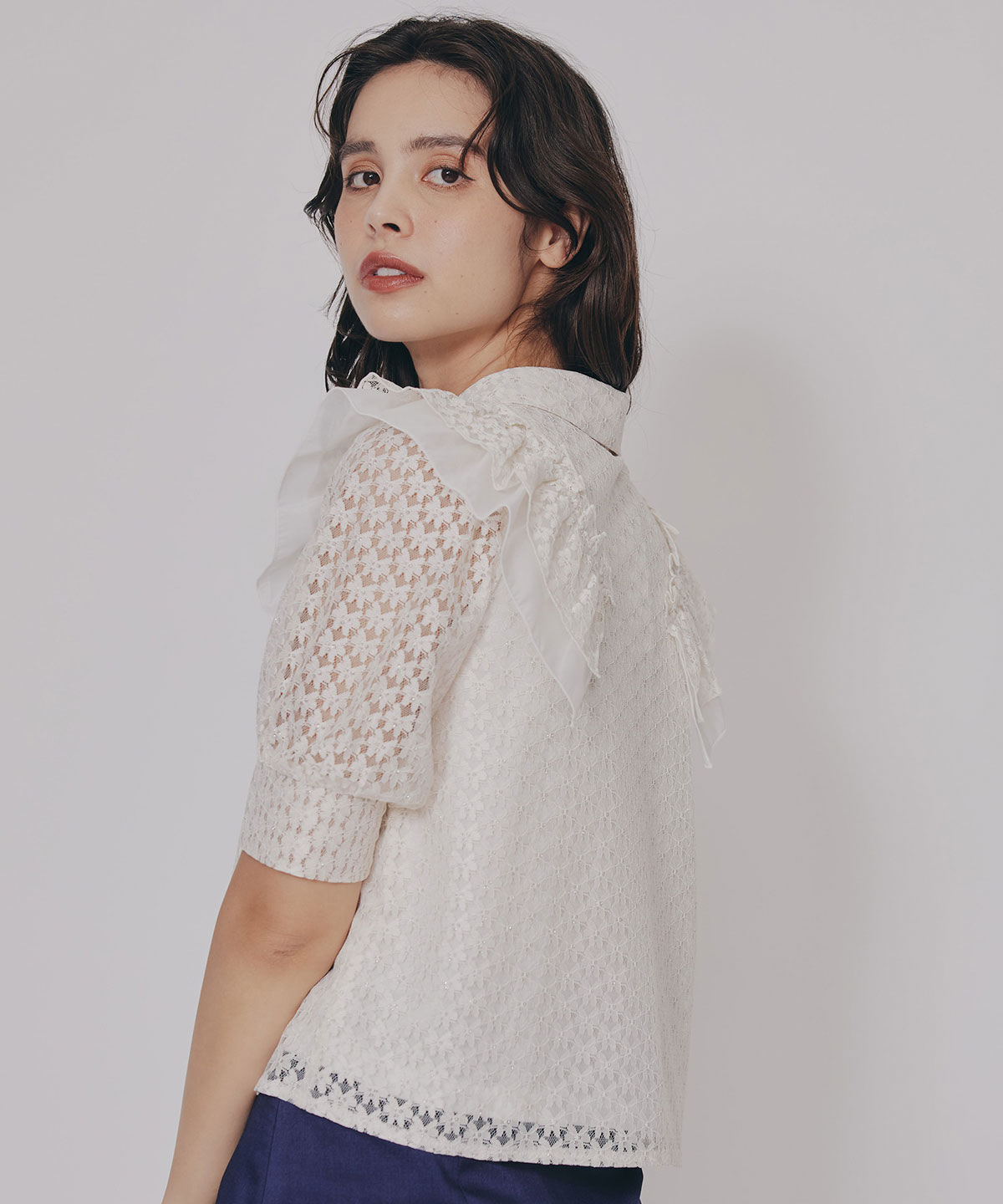 REDYAZEL「ラメレースフリルハーフスリーブブラウス」|シャツ・ブラウス|