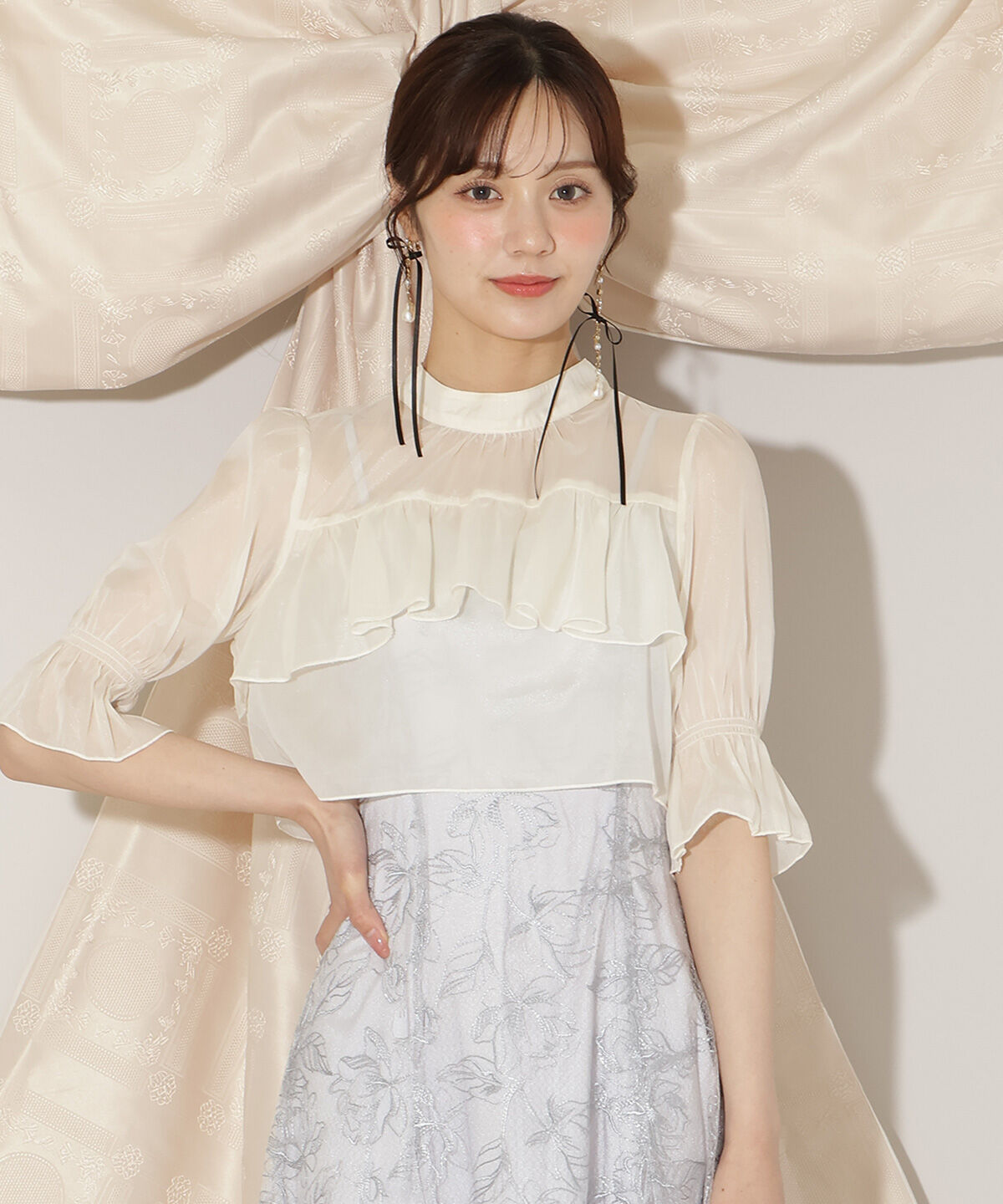 WILLSELECTION「フリル切り替えシフォンブラウス」|シャツ・ブラウス|ベージュ