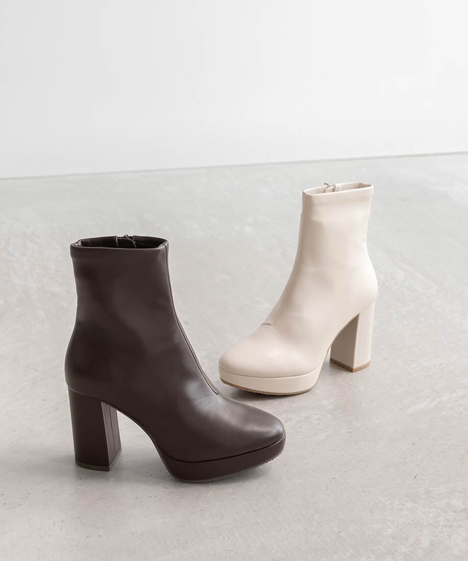  「晴雨兼用 チャンキーヒールベーシックショートブーツ」|ショートブーツ|