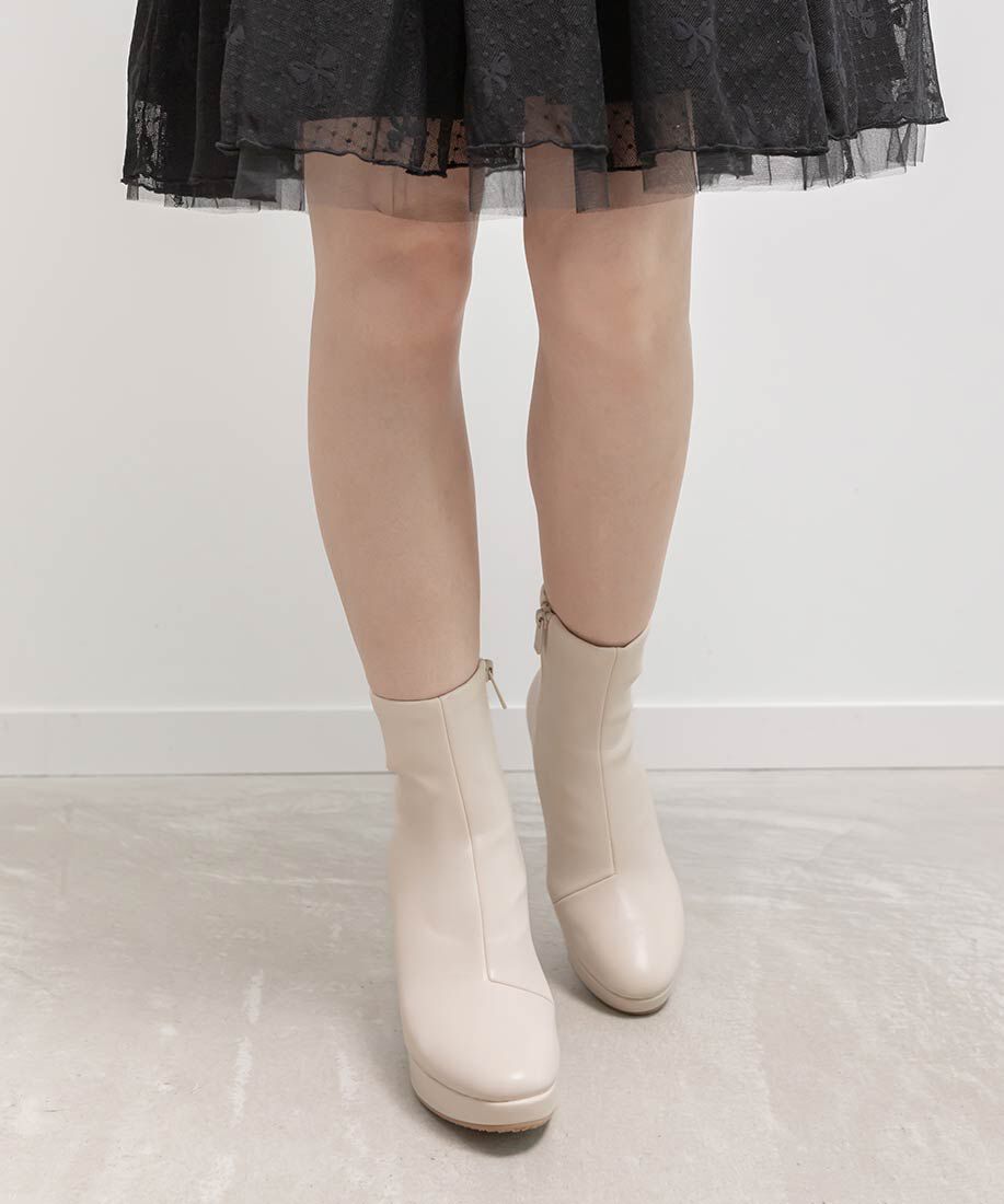  「晴雨兼用 チャンキーヒールベーシックショートブーツ」|ショートブーツ|