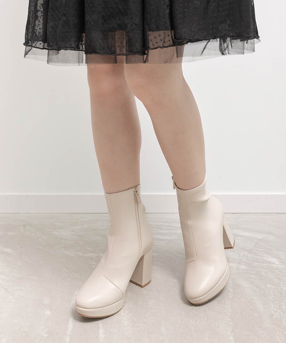  「晴雨兼用 チャンキーヒールベーシックショートブーツ」|ショートブーツ|