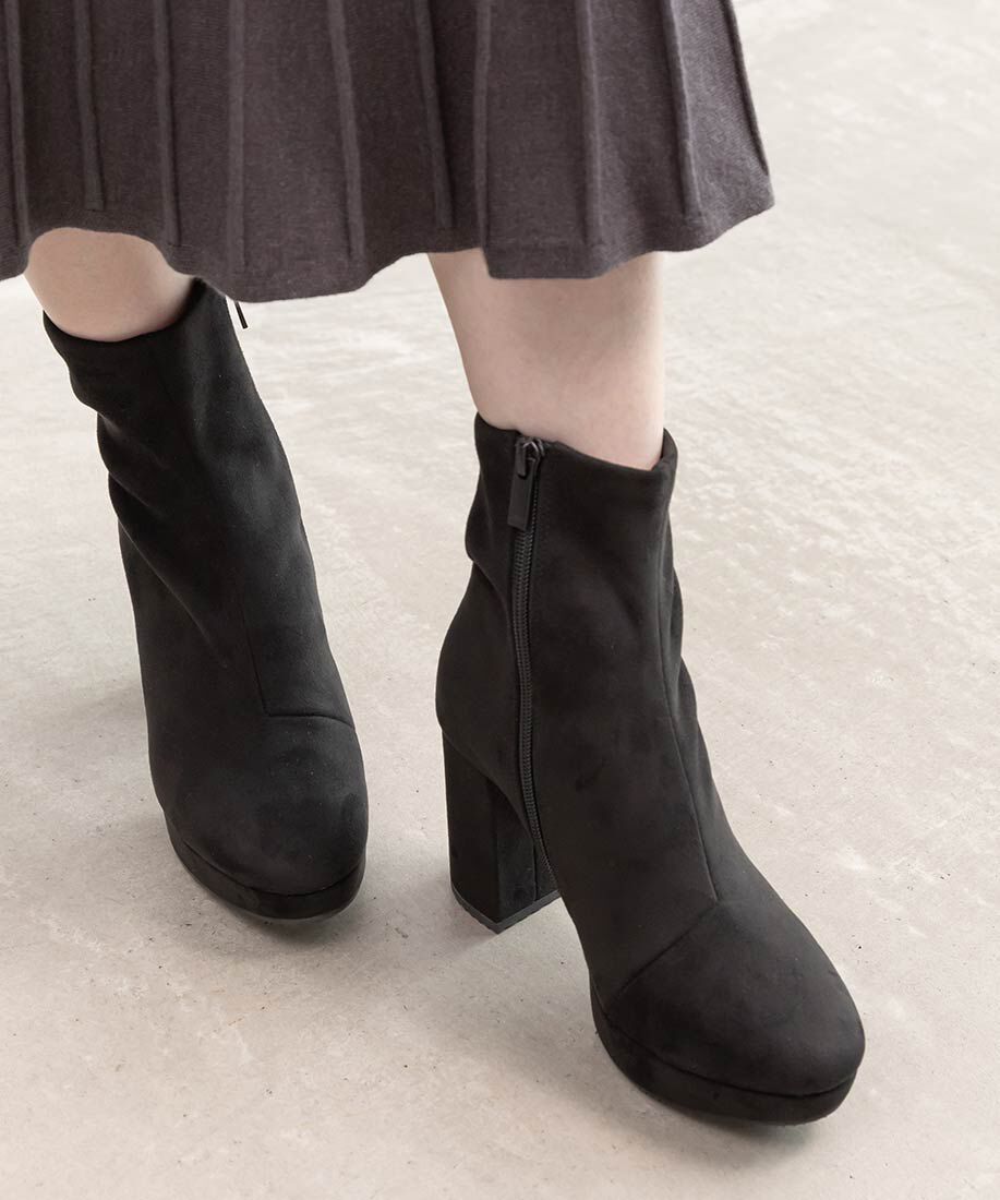  「晴雨兼用 チャンキーヒールベーシックショートブーツ」|ショートブーツ|