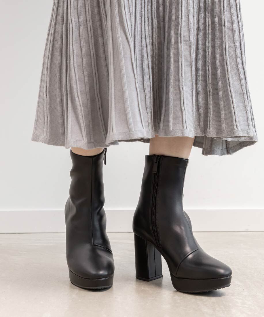  「晴雨兼用 チャンキーヒールベーシックショートブーツ」|ショートブーツ|