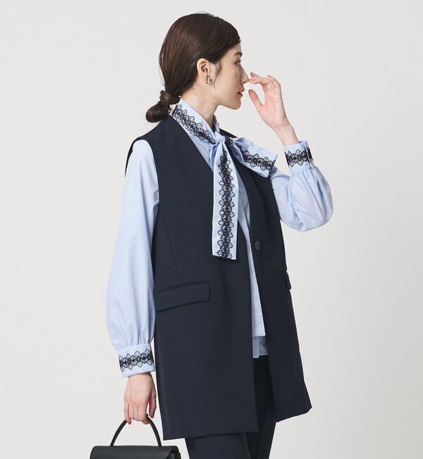 UNITED ARROWS「レース コンビ ボウタイ リボン ブラウス ‐ウォッシャブル‐」|シャツ・ブラウス|