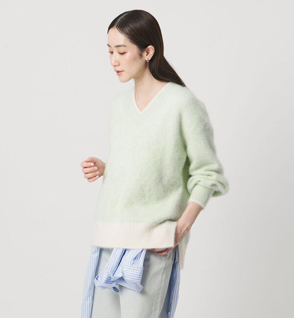 UNITED ARROWS「フォックスカシミヤ バイカラー Vネックニット」|ニット・セーター|