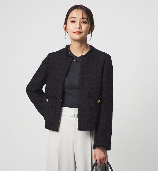 UNITED ARROWS green label relaxing「ツイードライク ノーカラー ジャケット」|ノーカラージャケット|