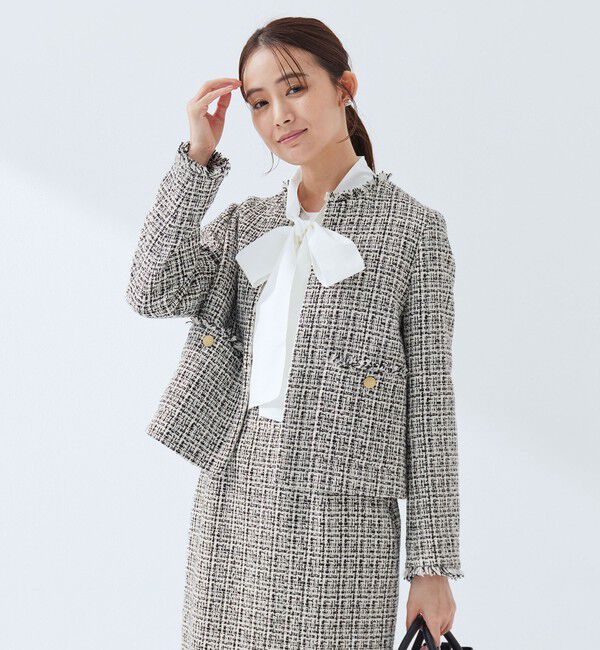 UNITED ARROWS green label relaxing「ツイードライク ノーカラー ジャケット」|ノーカラージャケット|