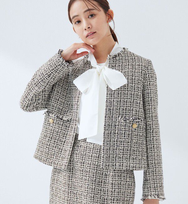 UNITED ARROWS green label relaxing「ツイードライク ノーカラー ジャケット」|ノーカラージャケット|