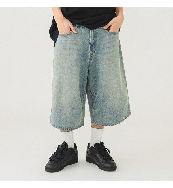 BEAMS「5ポケット クウォーターレングス ワイドデニム」|デニム|