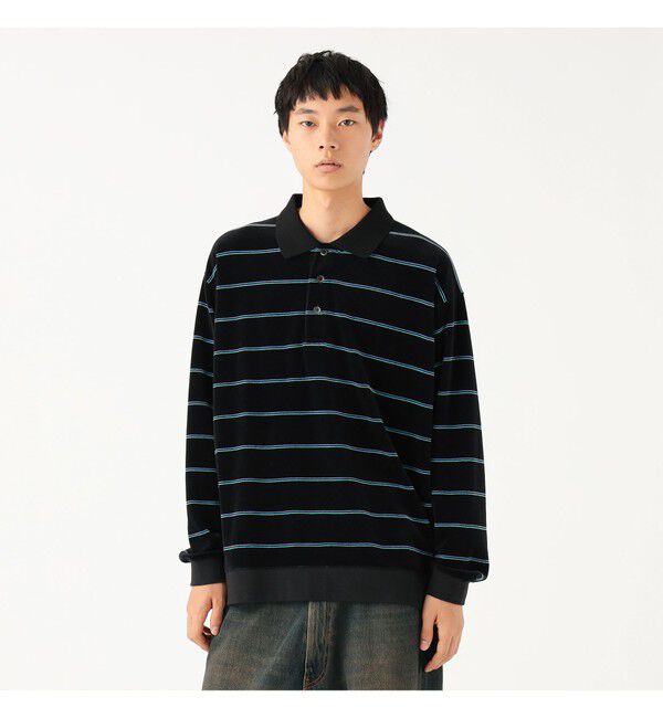 BEAMS「ワイドフィット ベロア ボーダー ポロシャツ」|ポロシャツ|