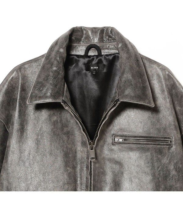 BEAMS「ワイドショートフィット ゴートレザー ジップブルゾン」|ブルゾン・スタジャン|