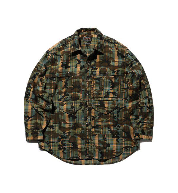 BEAMS PLUS「Adventure Shirt Work Plaid Camo Over Print」|シャツ・ブラウス|GREEN