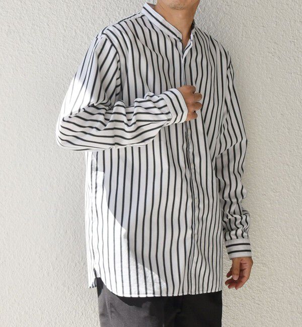 SHIPS any「SHIPS any: ストライプ / ソリッド リラックス バンドカラー シャツ 25AW◇」|シャツ・ブラウス|