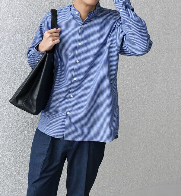 SHIPS any「SHIPS any: ストライプ / ソリッド リラックス バンドカラー シャツ 25AW◇」|シャツ・ブラウス|