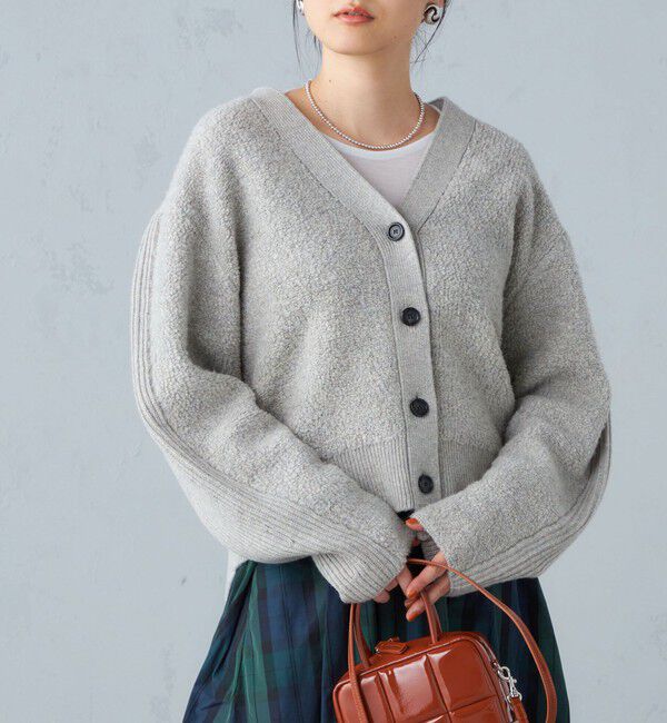 SHIPS for women「〈手洗い可能〉パイル編み コンビ カーディガン ◇」|カーディガン|ライトグレー