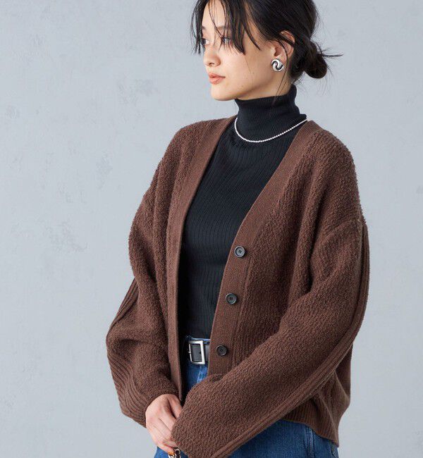 SHIPS for women「〈手洗い可能〉パイル編み コンビ カーディガン ◇」|カーディガン|ブラウン