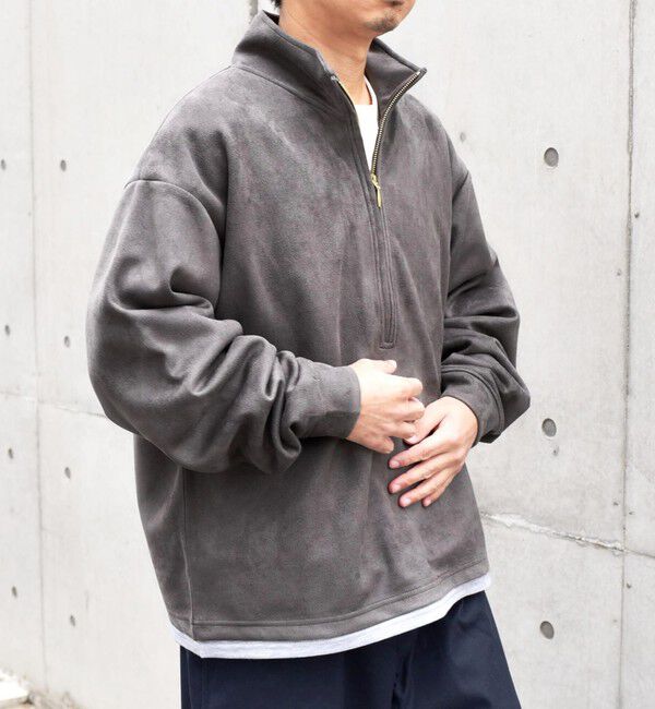 SHIPS any「SHIPS any; 〈洗濯機可能〉フェイクスエード (ポリエステル) / レイヤード ハーフジップ プルオーバー◇」|スウェット・ジャージ|