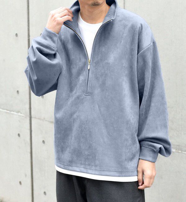 SHIPS any「SHIPS any; 〈洗濯機可能〉フェイクスエード (ポリエステル) / レイヤード ハーフジップ プルオーバー◇」|スウェット・ジャージ|